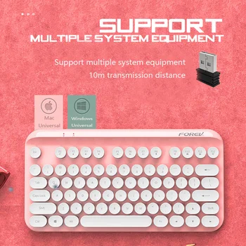 2.4 G Belaidė Klaviatūra Spalvos Apvalios Keycaps Pink Klaviatūros Sąsiuvinis Nešiojamojo 