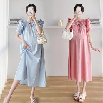 L45818# Nėštumo Suknelė Trumpomis Rankovėmis Paprasta Suknelė Moterims Korėjos Stilius, Stilingas Naujas Vasaros Atvykimo Nėštumo Pregnacy Suknelė